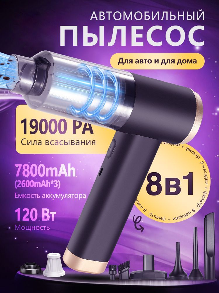 Пылесос для автомобиля,автомобильный пылесос/19000 Па/беспроводной 2600mAh x3