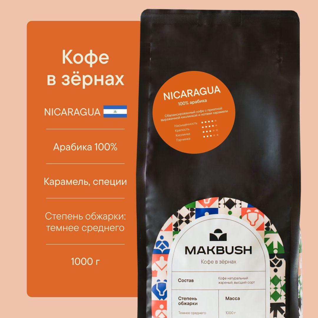 Кофе в зернах MakBush NICARAGUA 1 кг, Арабика 100%, натуральный, средняя обжарка