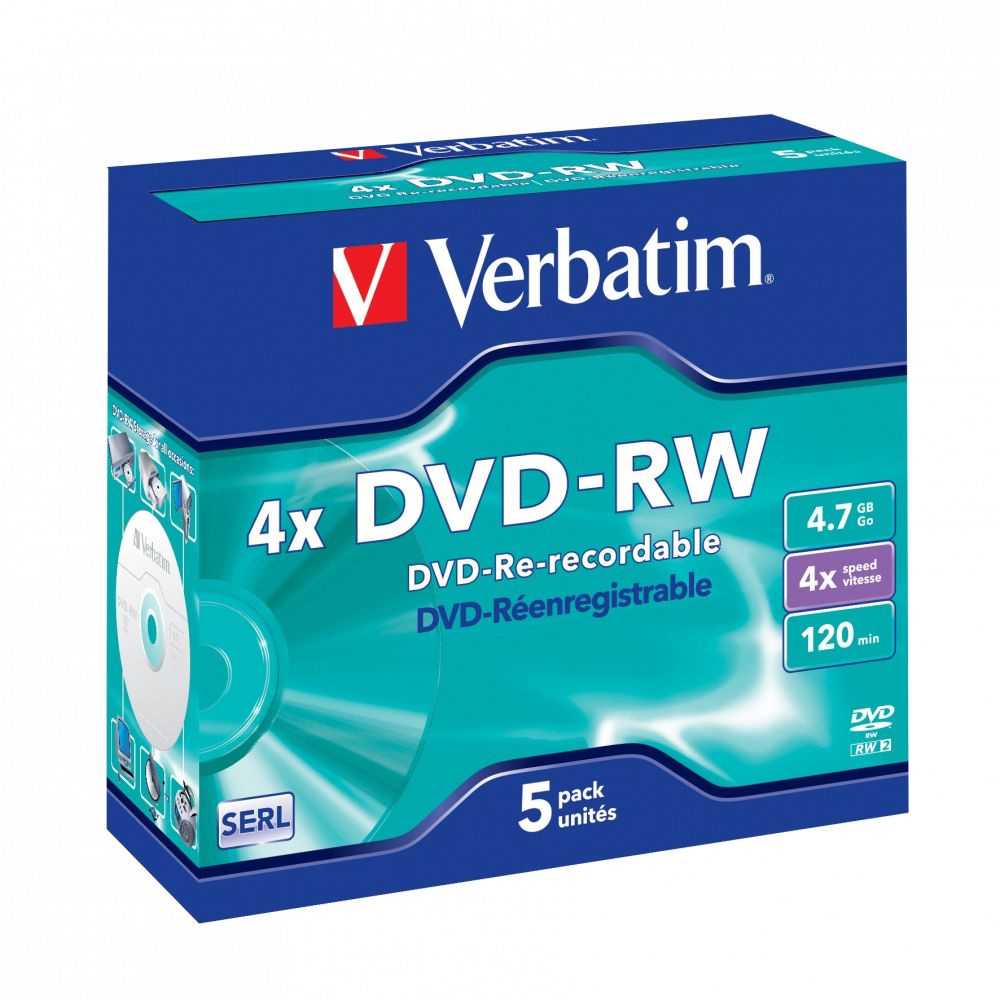 VerbatimDVD-RW4.7ГБ4XSERLсеребристыйматовый5шт.вкоробках