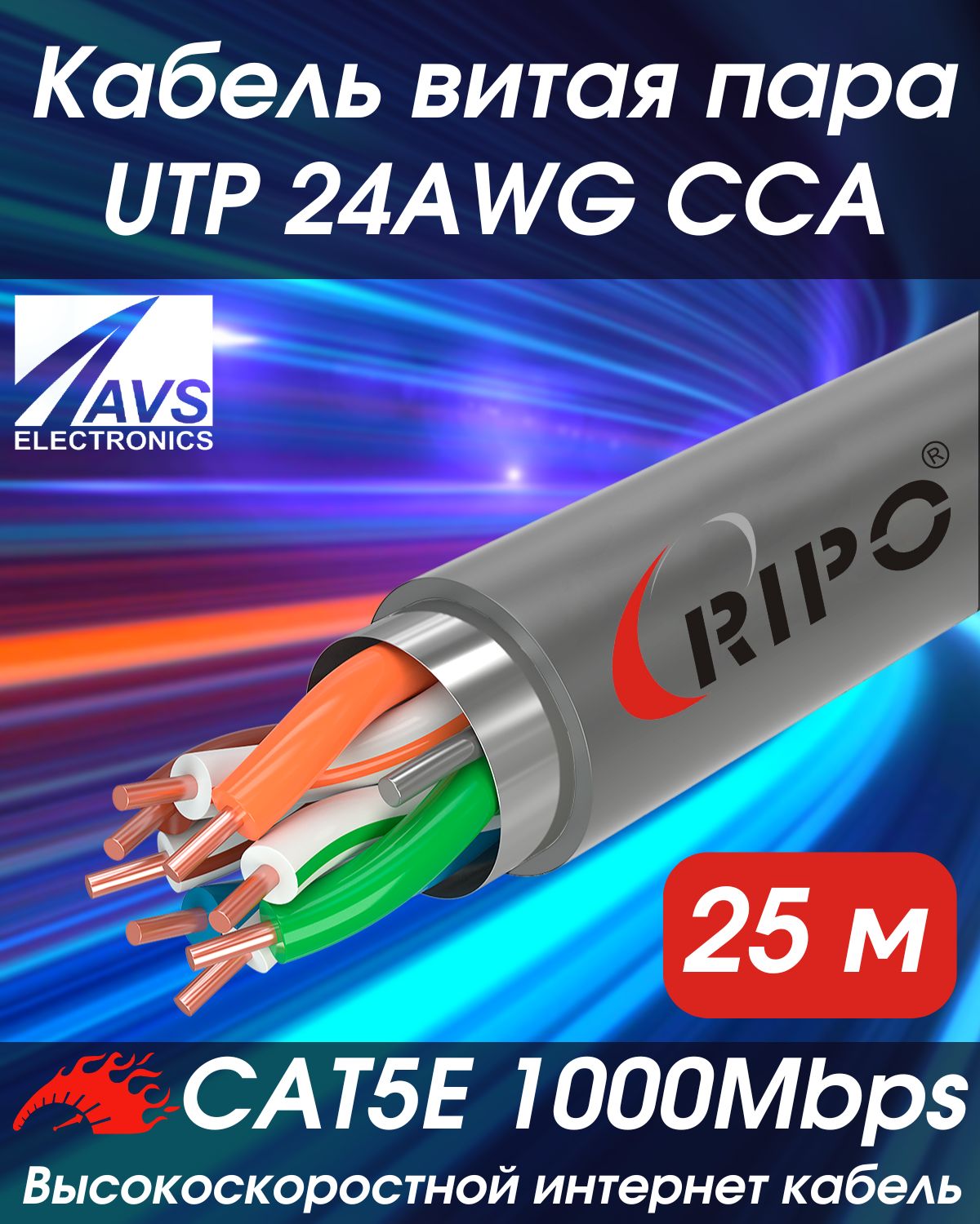 КабельвитаяпарадлялокальнойсетиLANFTP4CAT5E24AWGCCARIPO25метров001-122002/25