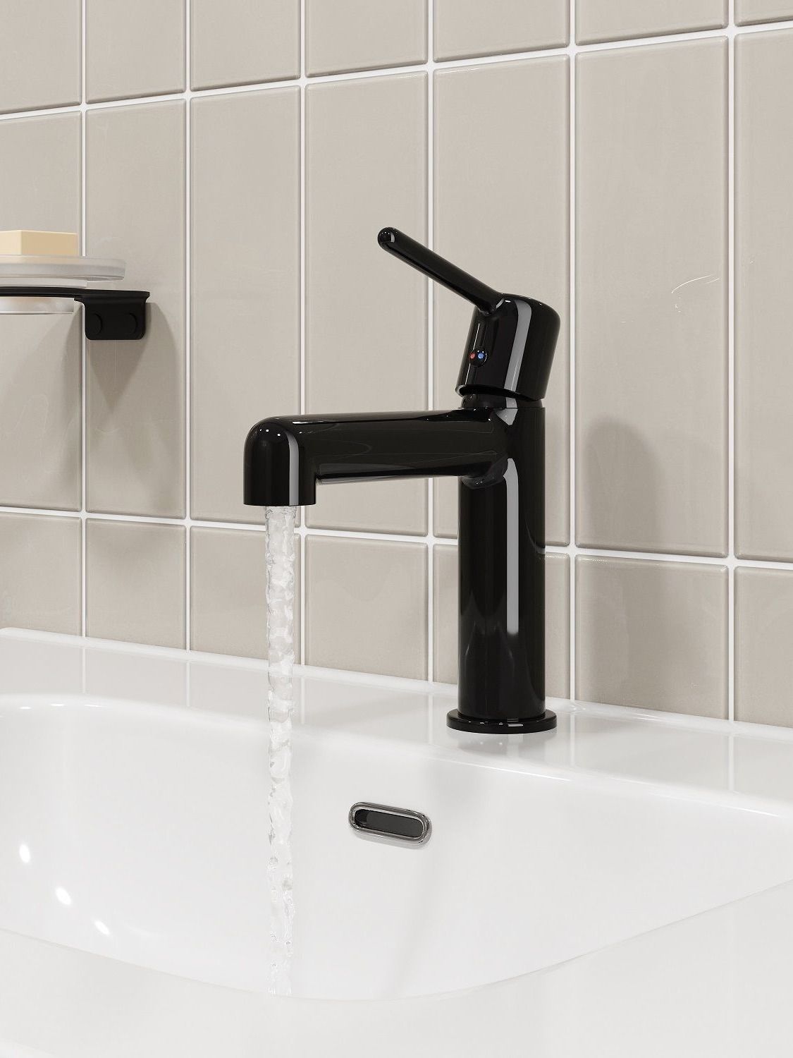 Фото товара на маркетплейсе ozon Cмеситель для раковины IDDIS, латунь, черный глянцевый, современный стиль, Aiger, AIGGB00i01