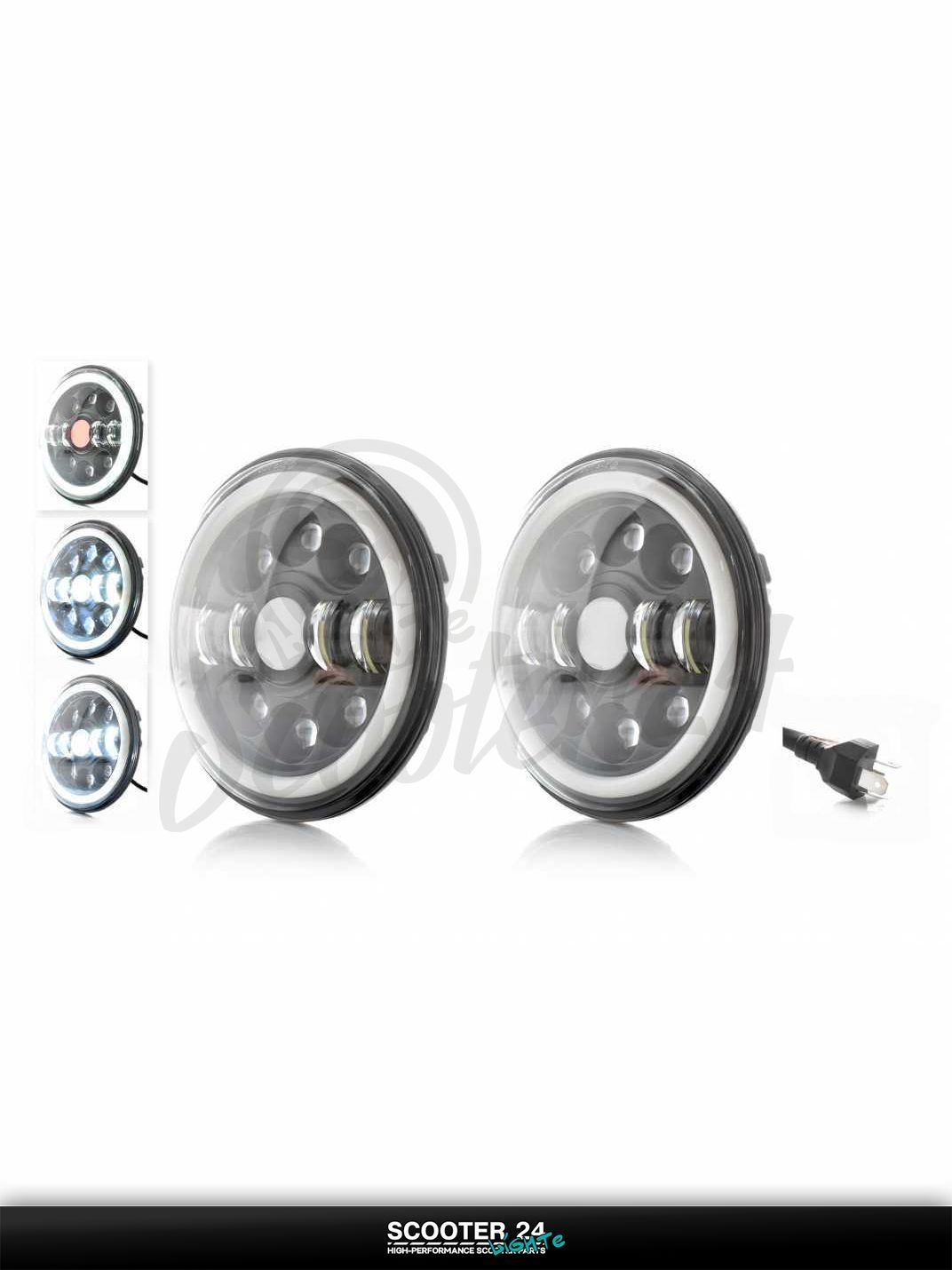 Фары на мотоцикл и другую мототехнику (пара) диодные, круглые d175, H2, многорежимные #C50 BK 15L1