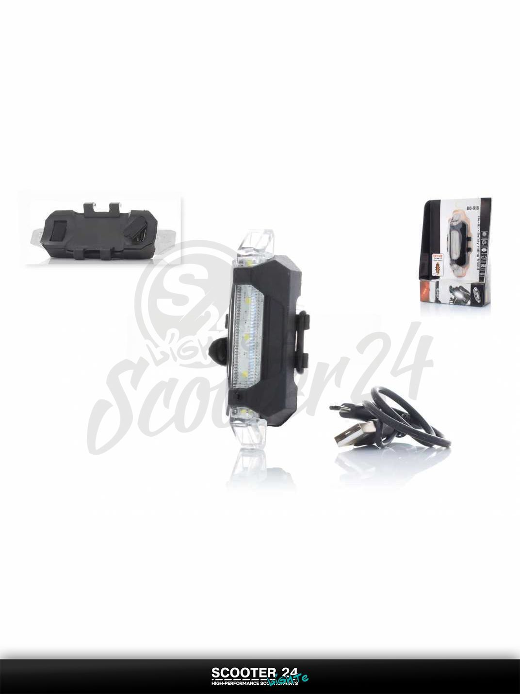 Габарит задний для мототехники USB, 5 диодов, 4 режима (белый) #DC 918/DEN 018