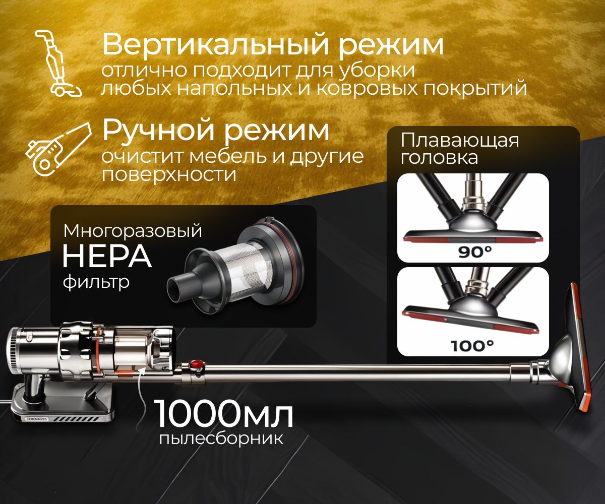 Пылесос вертикальный для дома / 2в1 , 42000Па мощность, серебристый(图2)