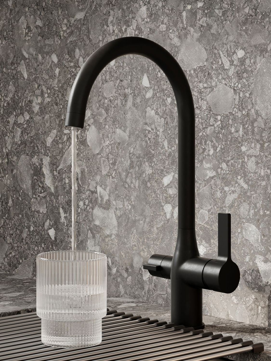 Фото товара на маркетплейсе ozon Смеситель для кухни с каналом для фильтрованной воды, черный матовый, Pure, IDDIS, PURBLFJi05