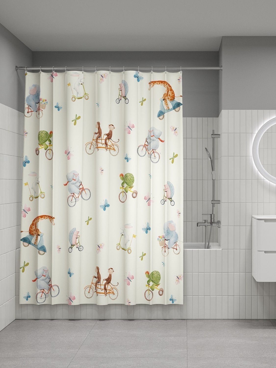 Фото товара на маркетплейсе ozon Штора для ванной комнаты и душа IDDIS, 180x200 см, тканевая, водонепроницаемая, полиэстер, с кольцами, BA03P18i11