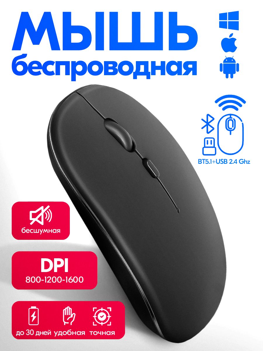 Мышьбеспроводнаядляноутбука,компьютерная,бесшумная,оптическая