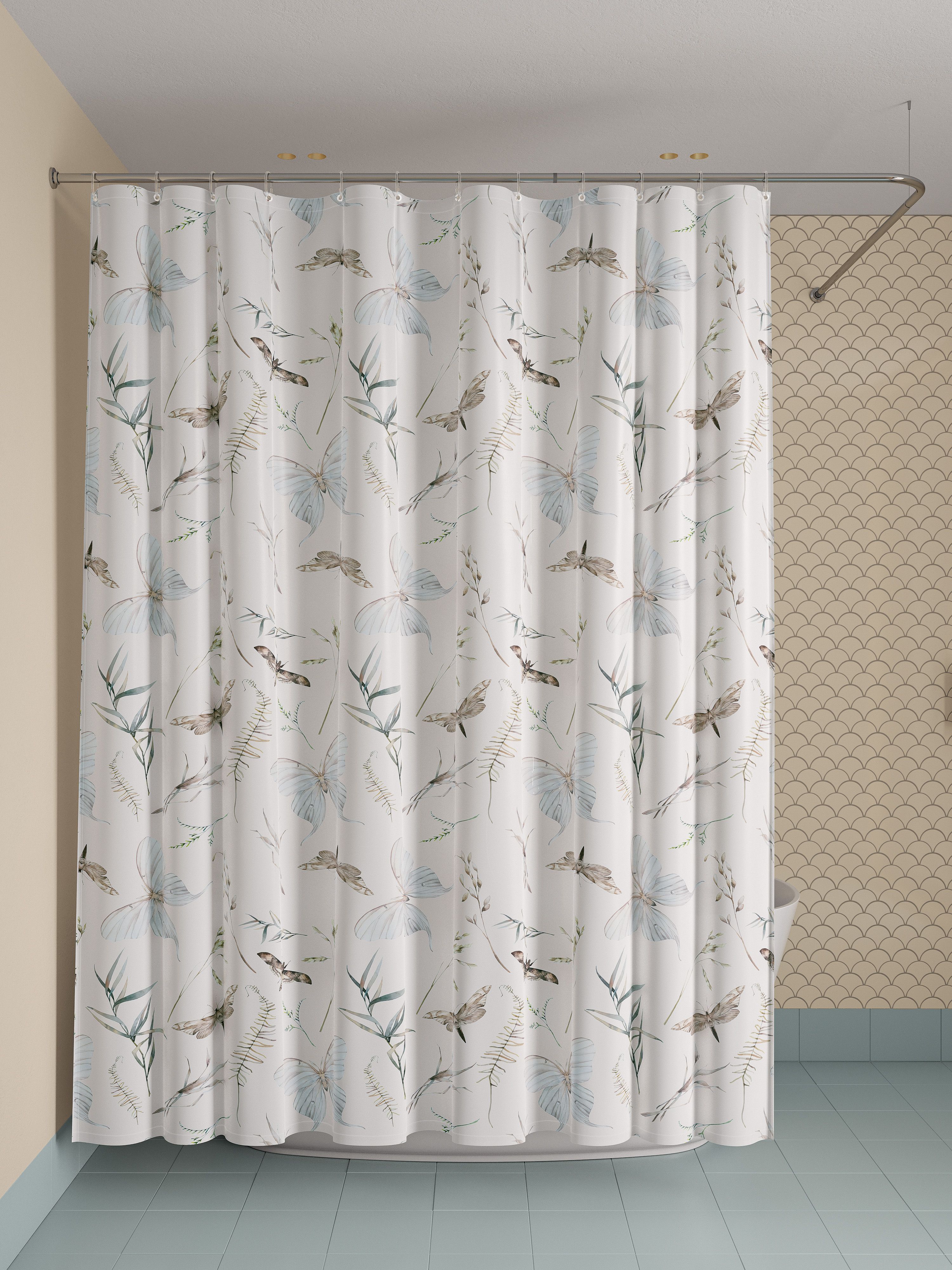 Фото товара на маркетплейсе ozon Штора для ванной комнаты и душа IDDIS, 180x200 см, тканевая, водонепроницаемая, полиэстер, с кольцами, BP05P18i11