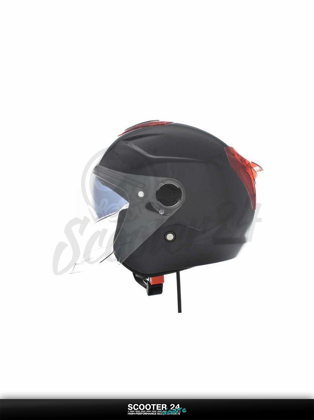 Шлем открытый "DAVID" (#D020 черный глянцевый S очки ABS красный спойлер) мото / для скутера и питбайка / универсальный
