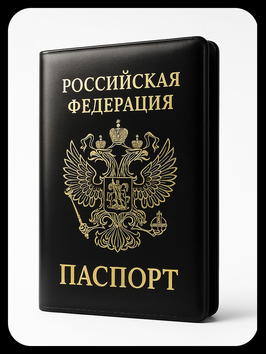 Обложка на паспорт мужская и женская, черная с гербом РФ