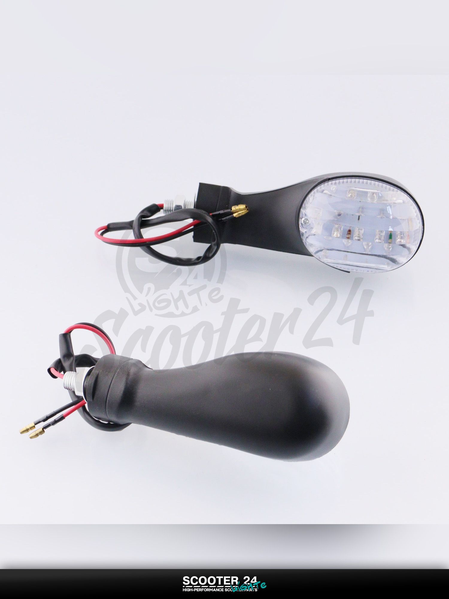 Повороты светодиодные, для мотоцикла, мопеда и скутера овальный (16 LED, черный, белое стекло) "JS"