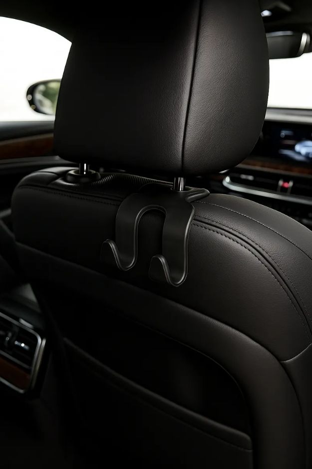 Вешалка-крючок на подголовник, два крючка, чёрный