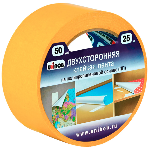 Клейкая лента Unibob Двухсторонний скотч 50 мм 25 м, 1 шт - купить с ...