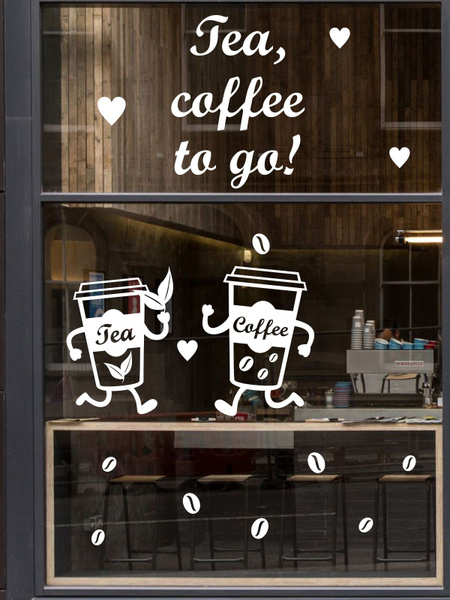 Наклейка 'Tea Coffee to go' (Бегущие стаканы чая и кофе) купить по ...