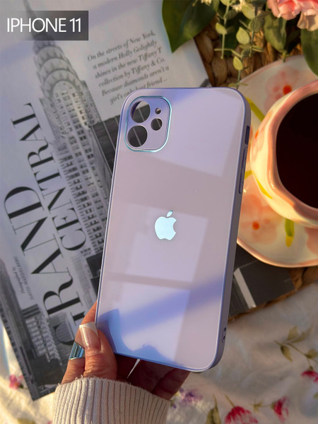 Чехол стеклянный для iPhone 11 с защитой для камеры, лавандовый ...