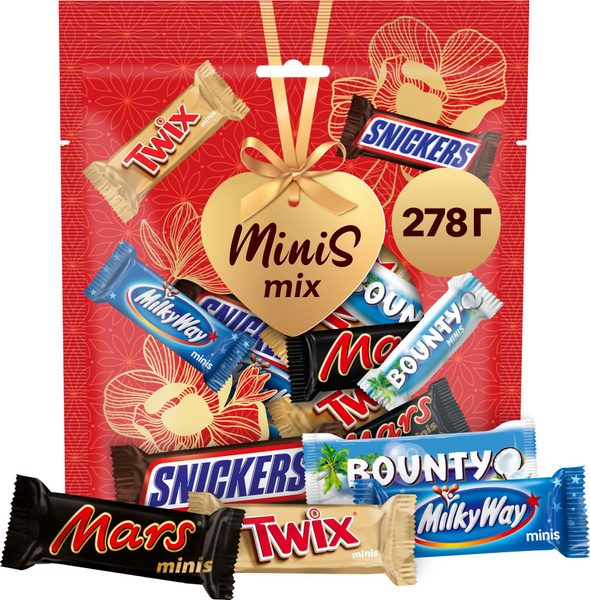 Подарочный набор Minis Mix, Большой набор шоколадных конфет Snickers ...