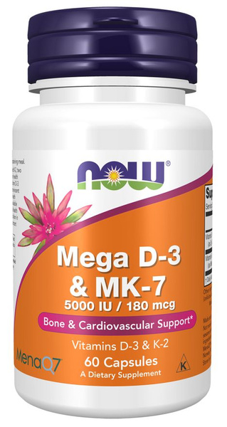 Витамин Д3&К2 NOW Mega D3 K2 (Д3 5000, витамин К2 МК-7 180 мкг), 60 ...