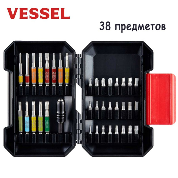 VESSEL набор бит для шуповерта в прочном футляре для винтов со шлицем ...