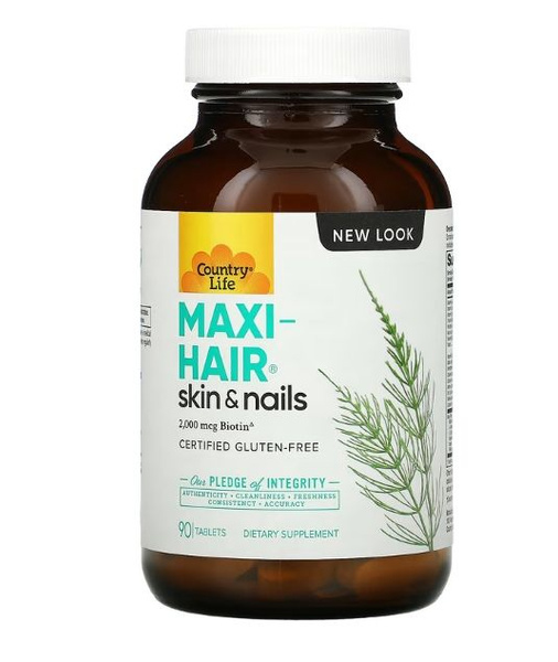 Country Life, Maxi-Hair, для кожи и ногтей, 90 таблеток - купить с ...