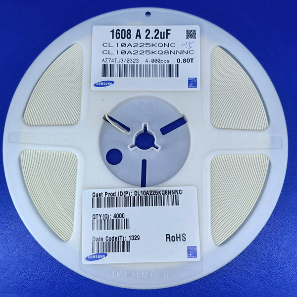 100 штук SMD конденсатор 0603 / 1608C 225K/2200 нФ (2,2 мкФ) (арт.78646 ...