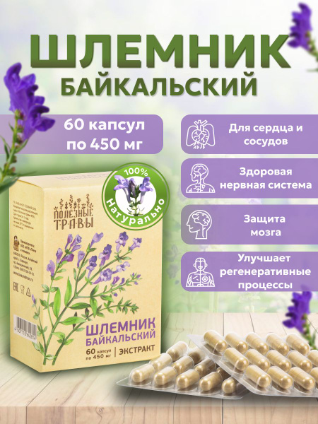 Шлемник байкальский корень, натуральный экстракт в капсулах 60 шт ...