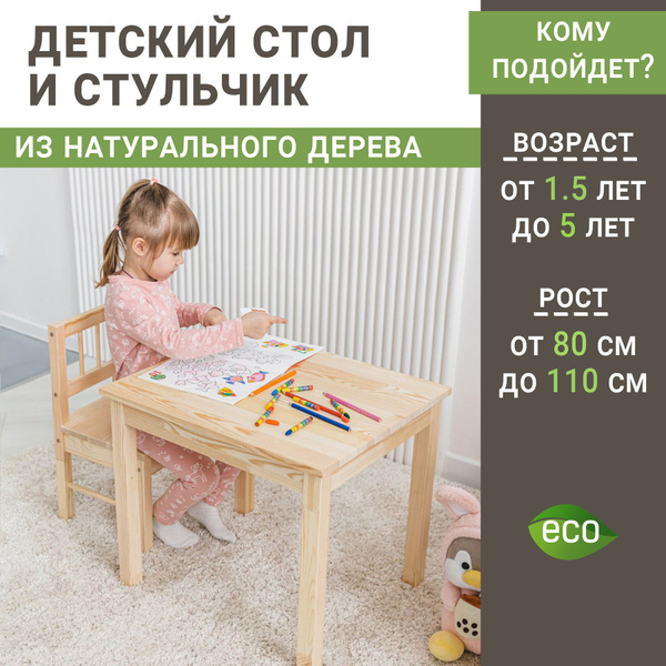 Детский стол и стул из дерева - купить с доставкой по выгодным ценам в ...