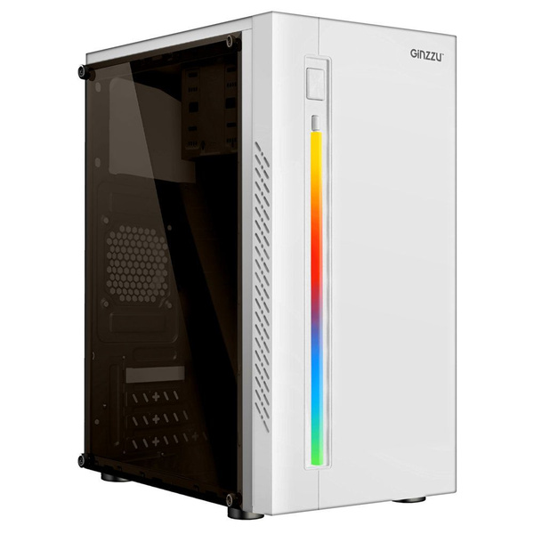 Корпус для ПК белый, RGB, mATX, Mini-ITX Ginzzu D390, закалённое стекло ...