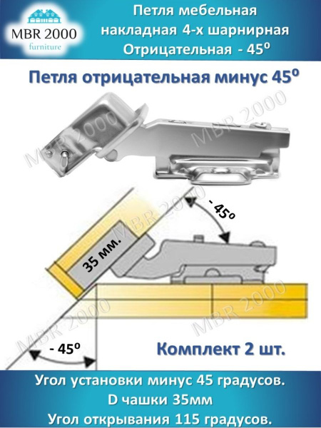 Петля мебельная - 45, отрицательный градус минус 45. купить по низкой ...