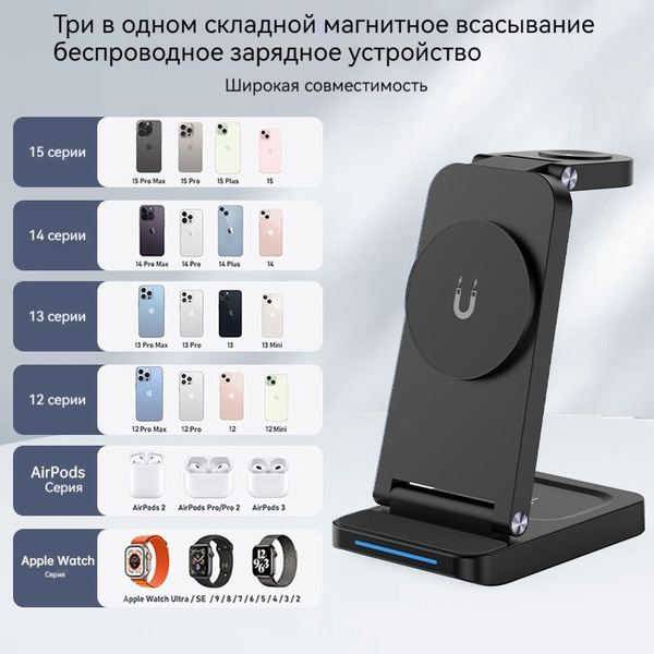 Беспроводная зарядка для iphone, зарядная станция, AirPods, док станция ...
