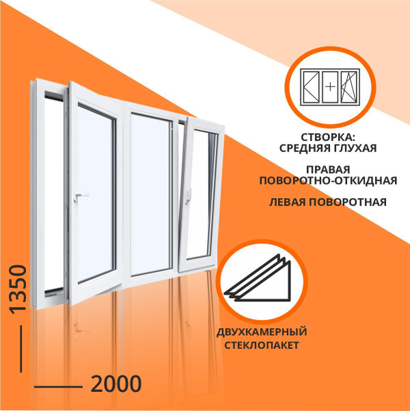 Окно пластиковое 2000*1350, трехстворчатое - купить по выгодной цене в ...