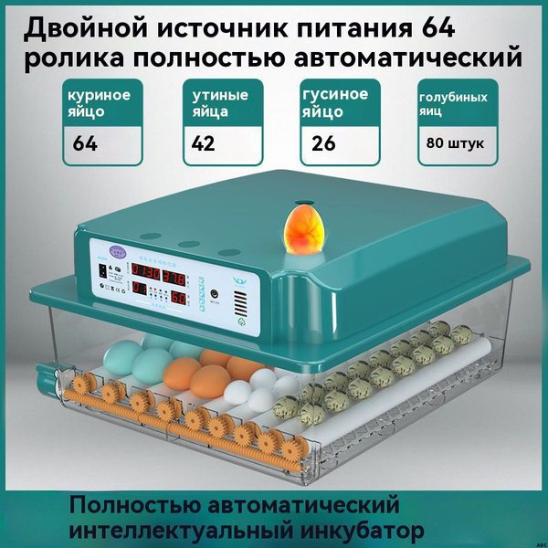 Инкубатор для яиц автоматический 64 с терморегулятором, гигрометром ...