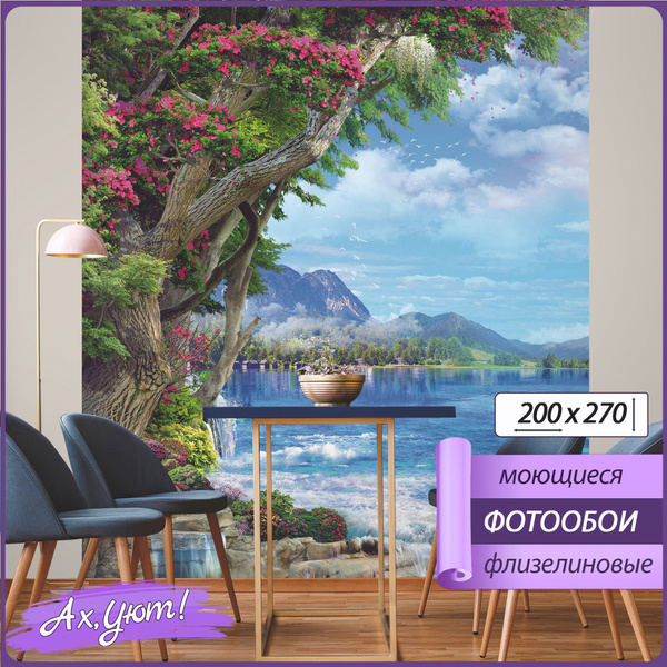 3d флизелиновые фотообои природа горы и водопад 200х270 - купить по ...