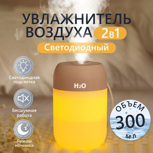 Увлажнитель воздуха Humidifier H2O, портативный с LED подсветкой, 300 ...