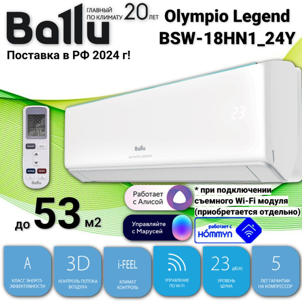 Сплит-система 2024 Ballu Olympio Legend BSW-18HN1_24Y на 24 м2 ...