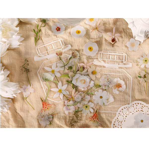 Наклейки Цветы На Прозрачной Основе Белые (60 штук) / Размер: от 2 до 7 ...