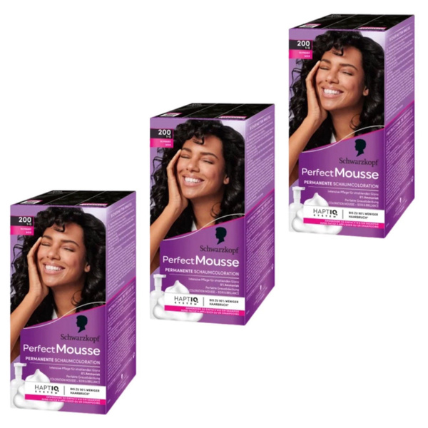 Schwarzkopf Perfect Mousse тон 200 Краска-мусс для волос, Черный, 3 ...
