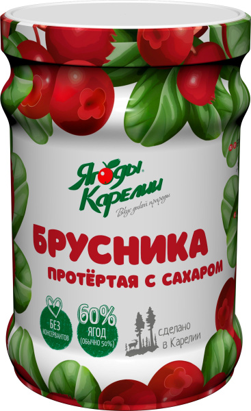 Брусника ЯГОДЫ КАРЕЛИИ протертая с сахаром ст/б, 280г - купить с ...