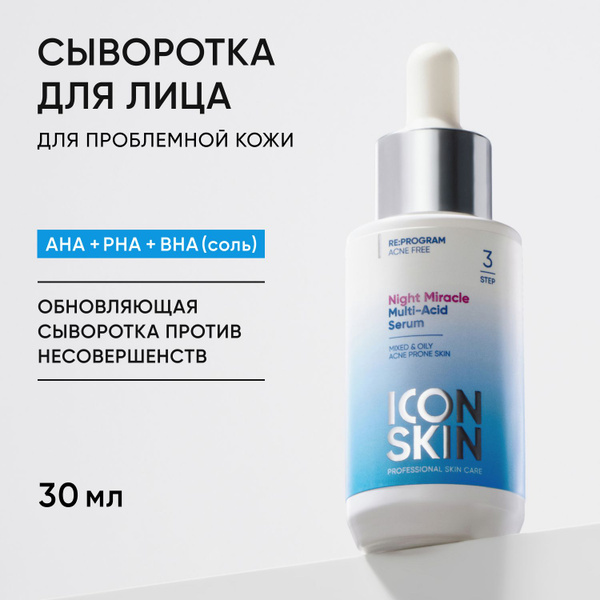 ICON SKIN Сыворотка для лица Night Miracle от прыщей акне и черных ...