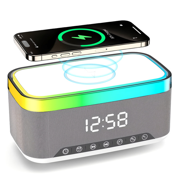 Bluetooth-колонка с беспроводной зарядкой 15W + LED-часы + белый шум ...