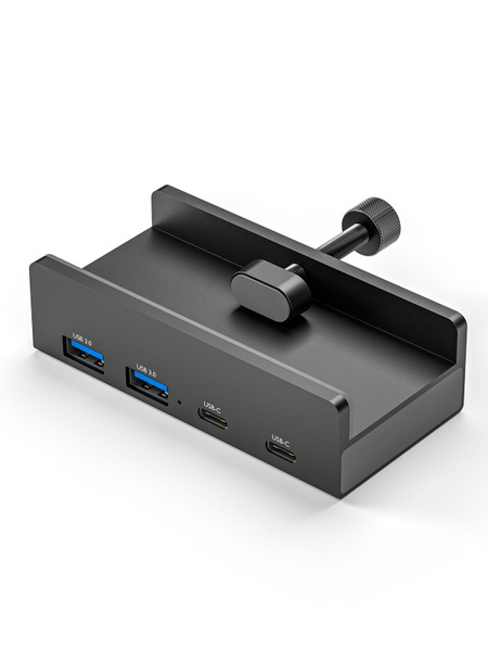 Хаб USB 3.0 и USB-C цельный алюминий черный 4 в 1 для крепления на стол ...