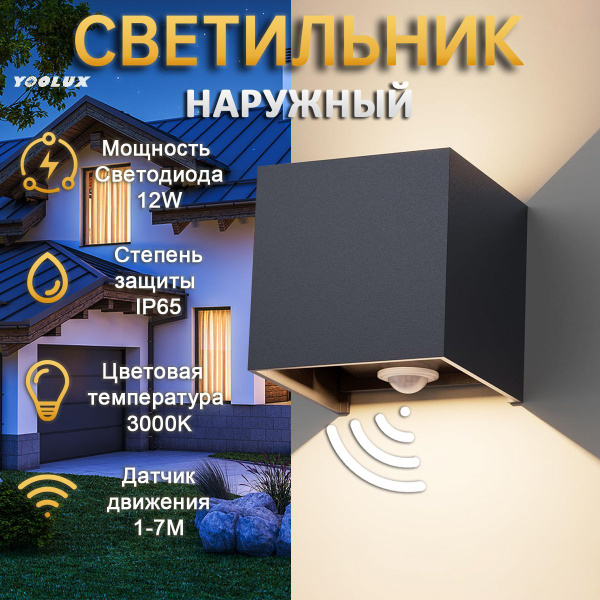 Светильник настенный светодиодный, бра, уличный фонарь с датчиком ...