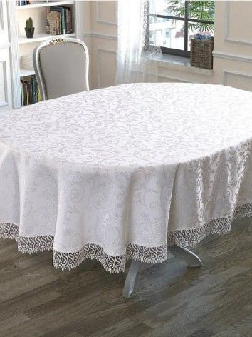 Скатерть на овальный стол, KDK,160х220,кружевная, тканевая, праздничная ...