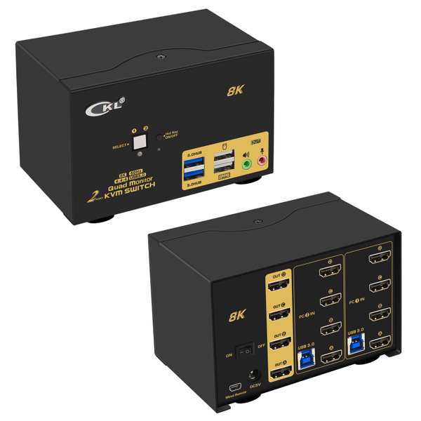 2-портовый USB 3.0 KVM-переключатель Quad Monitor HDMI 2.1 8K 60Hz 4K ...