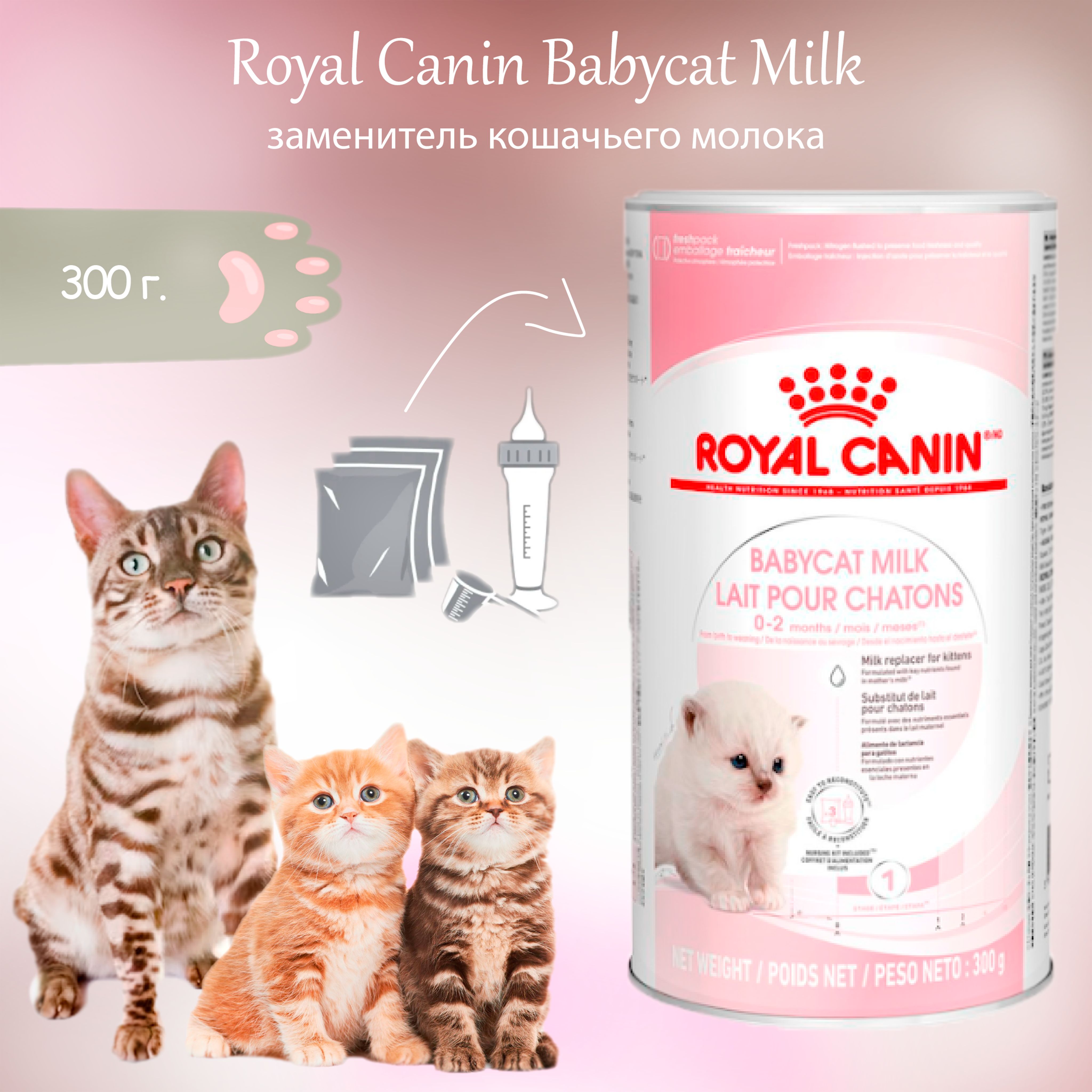 Royal Canin Babycat Milk - заменитель кошачьего молока для котят с рождения  + бутылочка с соской, 0.3 кг - купить с доставкой по выгодным ценам в  интернет-магазине OZON (1417276231)