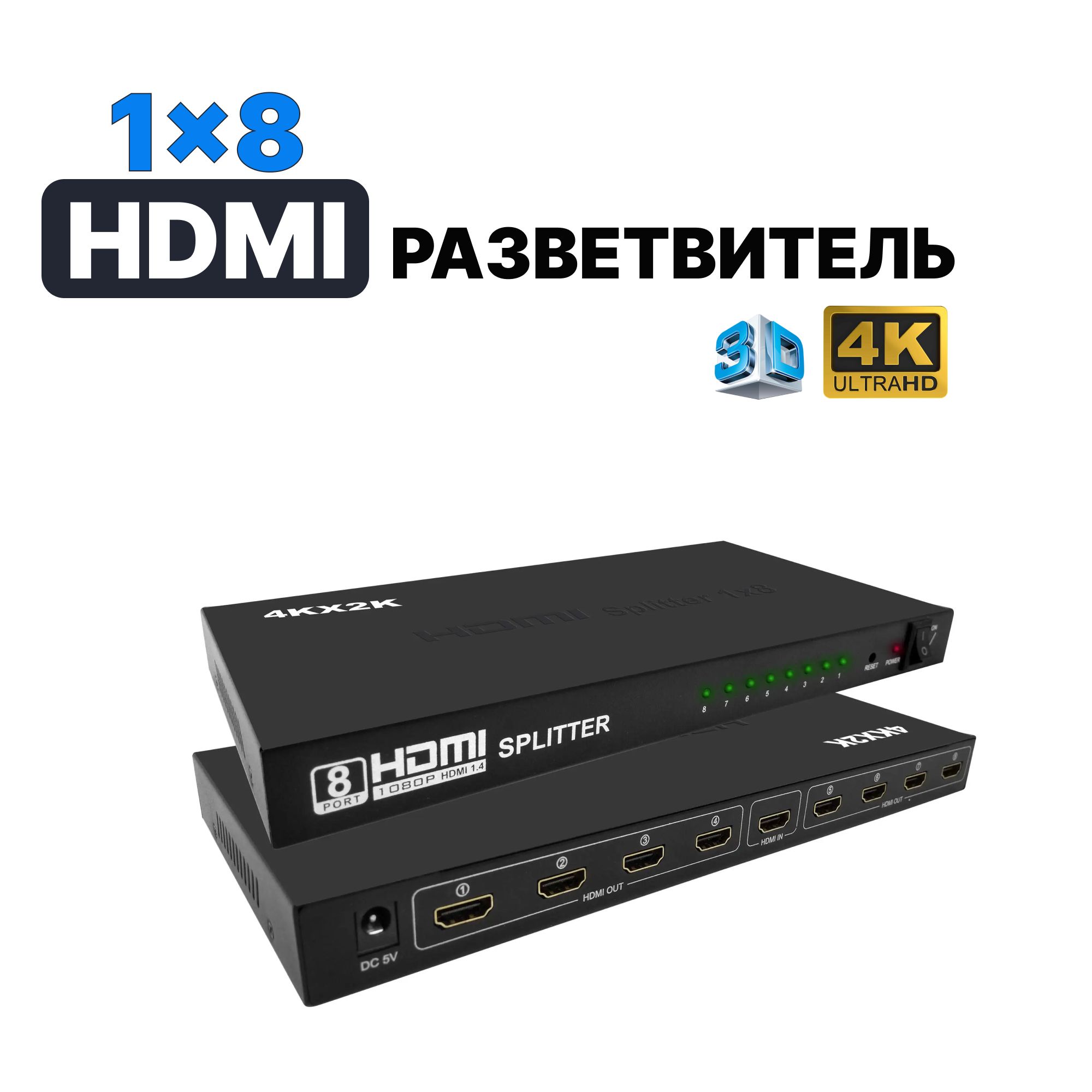 Разветвитель (сплиттер) HDMI на 8 портов (1x8)