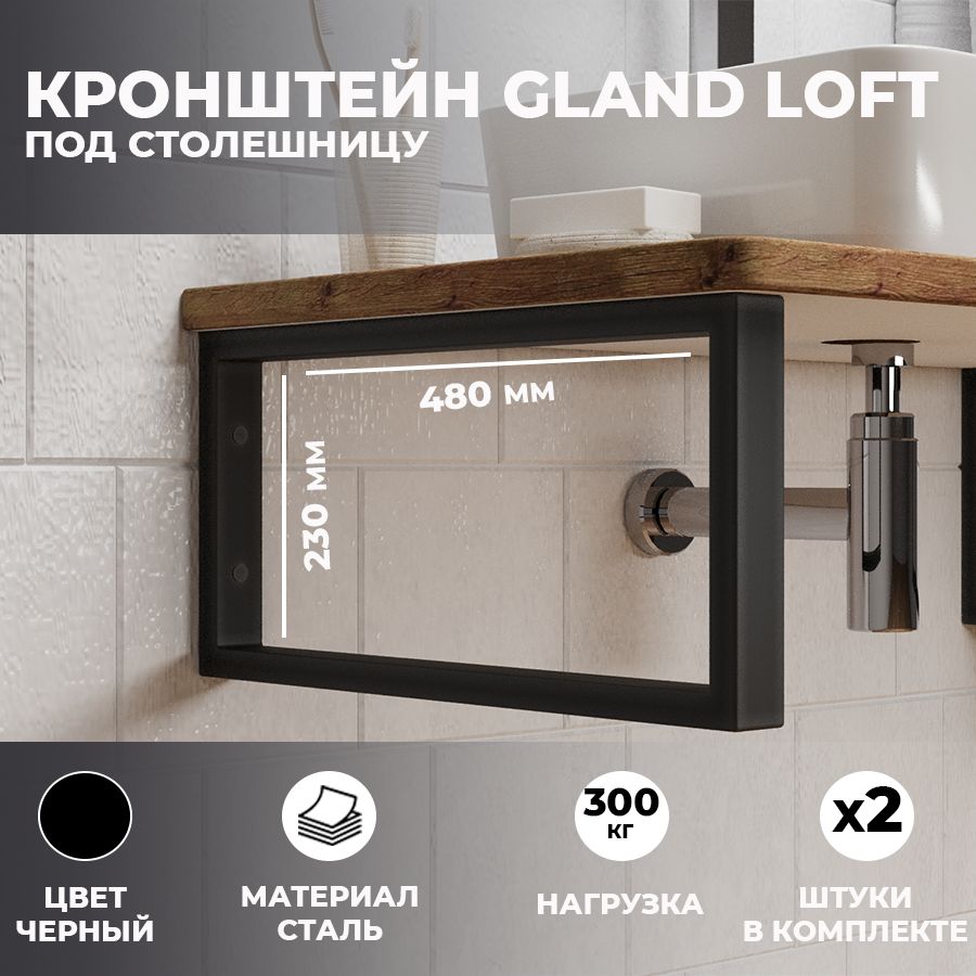 Кронштейны48х23смдлястолешниц"Glandloft",черныйматовый,2шт,Leman