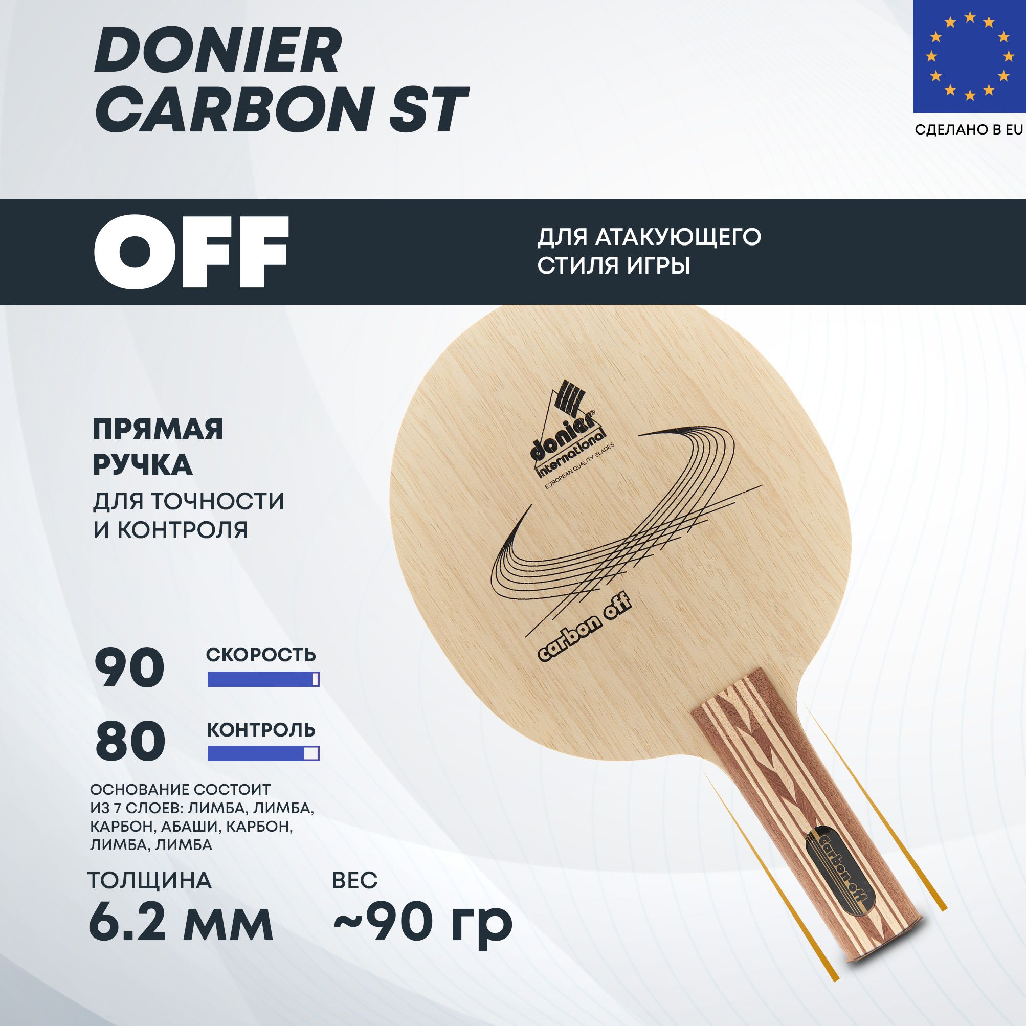 Основание для настольного тенниса Donier Carbon ST, ручка - прямая - купить  с доставкой по выгодным ценам в интернет-магазине OZON (864146807)