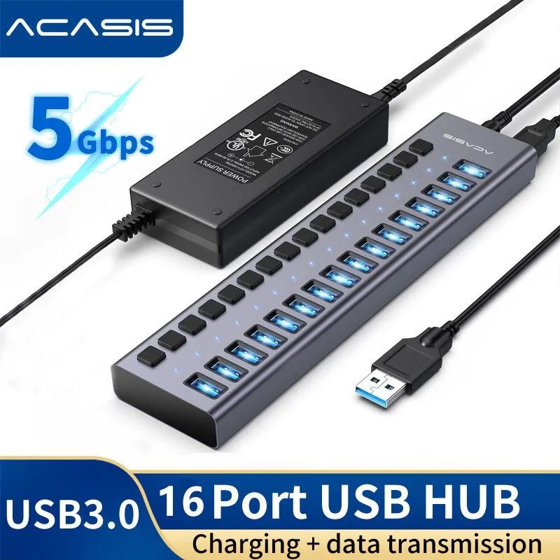 Acasis 16 Порт USB концентратор 5 Гбит / с USB 3.0 разделитель USB для ноутбуков