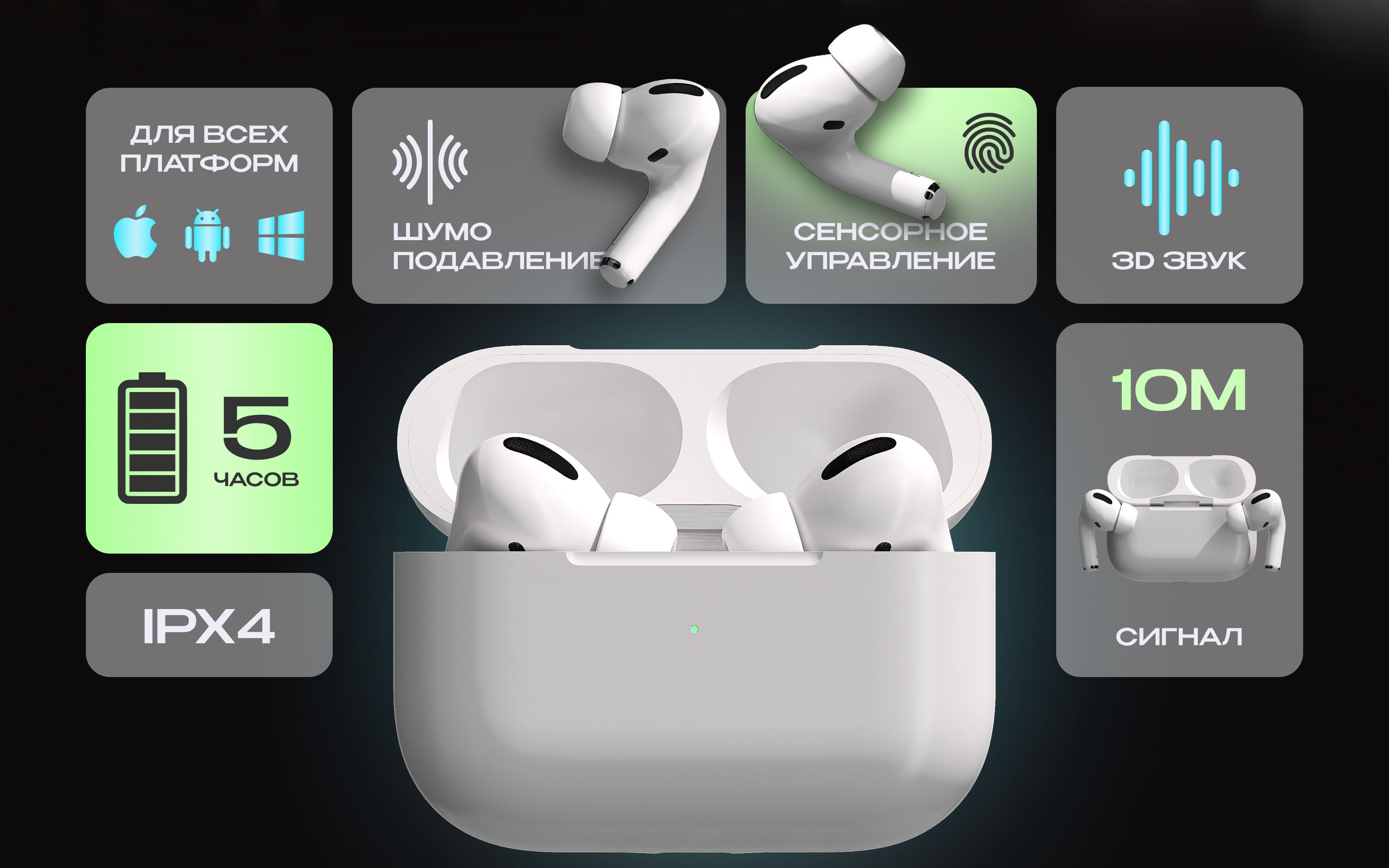 Наушники беспроводные bluetooth с сенсорным управлением и встроенным м(图2)