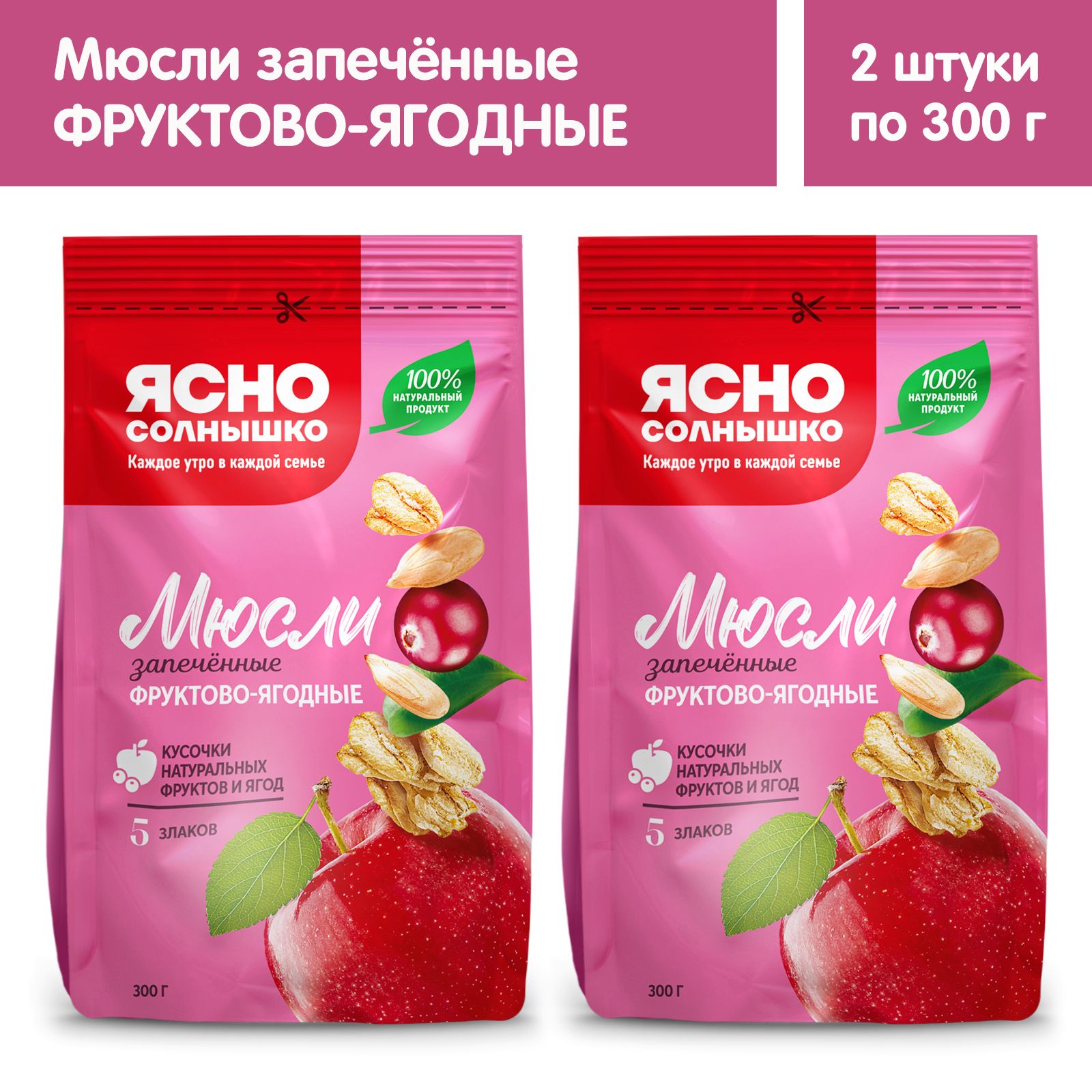 Мюсли запеченные Ясно солнышко Фруктово-ягодные, 2 штуки по 300г